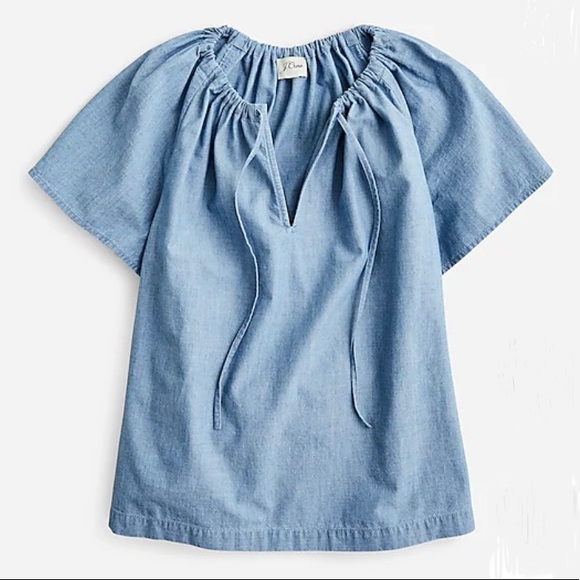NWT J.Crew Tie Neck Chambray Top size S - Picture 1 of 5
